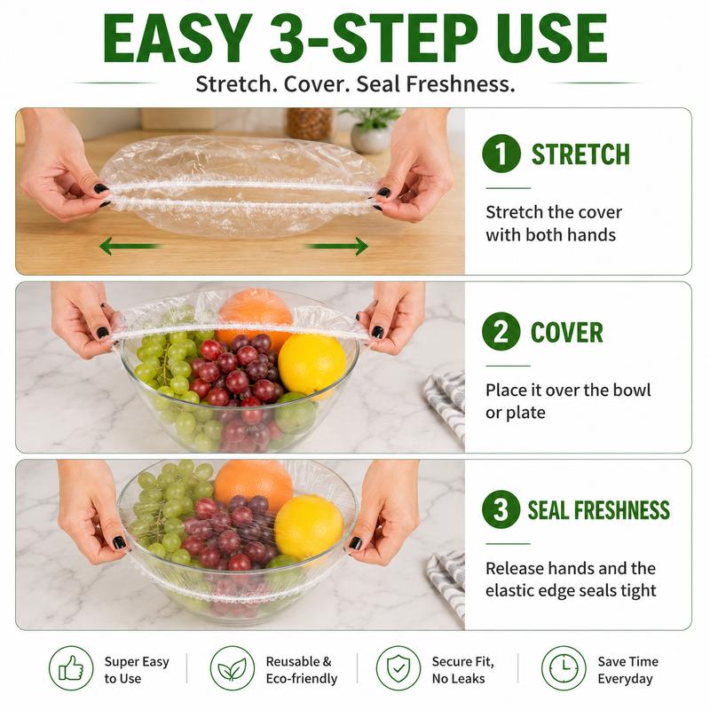 ❤️❤️100PCS Disposable Elastic Food Covers - Kitchenware Plate Covers, Multi-Dish Lids, Plastic Wrap Alternative for Food Storage