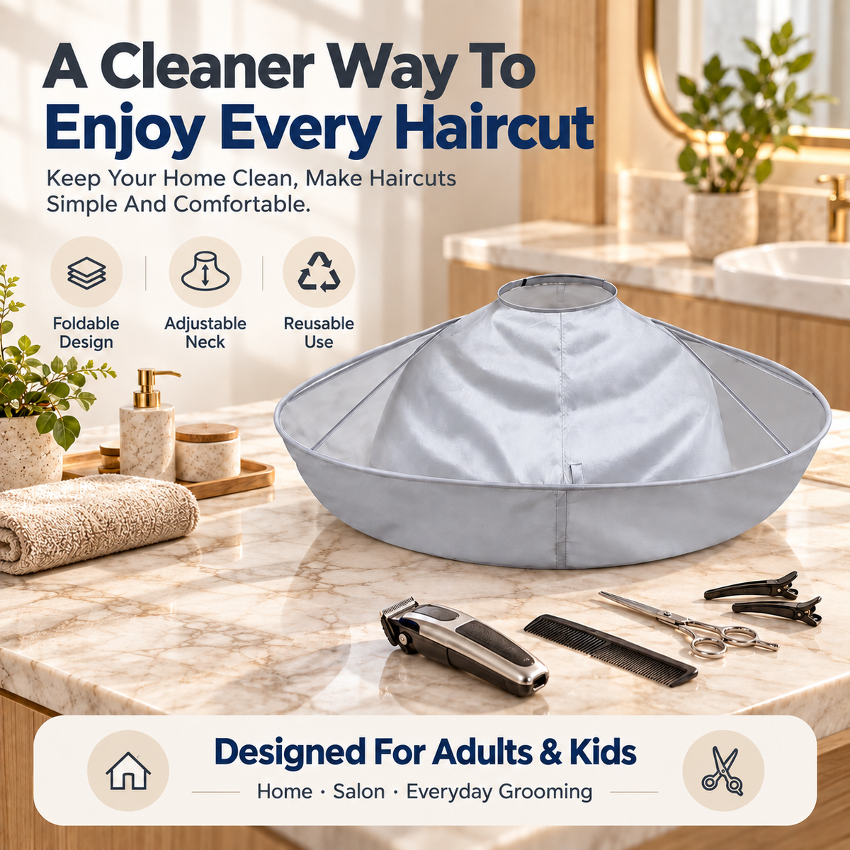 🎁 Portable Waterproof Hair Cutting Cape – Reusable Hair Catcher Bib for Easy Home Haircuts