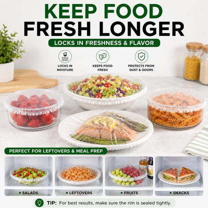 ❤️❤️100PCS Disposable Elastic Food Covers - Kitchenware Plate Covers, Multi-Dish Lids, Plastic Wrap Alternative for Food Storage