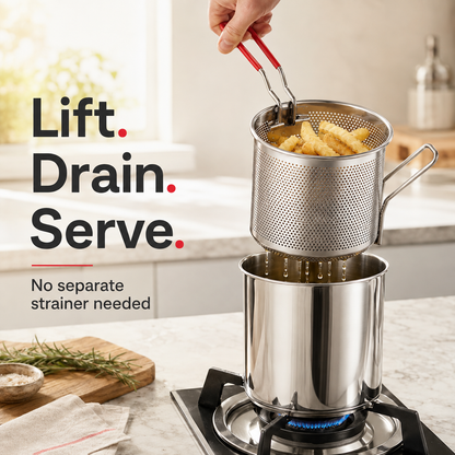 🔥Hot Sale 50% OFF - 🍟 Personal Mini Deep Fryer Set – Stainless Steel Pot with Lift-Out Draining Basket & Food Tongs
