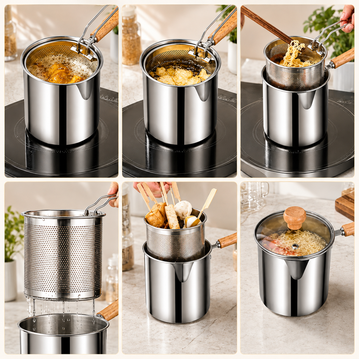 🔥Hot Sale 50% OFF - 🍟 Personal Mini Deep Fryer Set – Stainless Steel Pot with Lift-Out Draining Basket & Food Tongs
