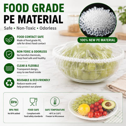 ❤️❤️100PCS Disposable Elastic Food Covers - Kitchenware Plate Covers, Multi-Dish Lids, Plastic Wrap Alternative for Food Storage