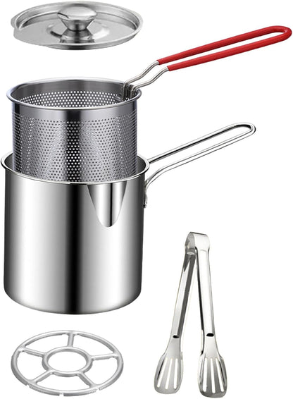 🔥Hot Sale 50% OFF - 🍟 Personal Mini Deep Fryer Set – Stainless Steel Pot with Lift-Out Draining Basket & Food Tongs