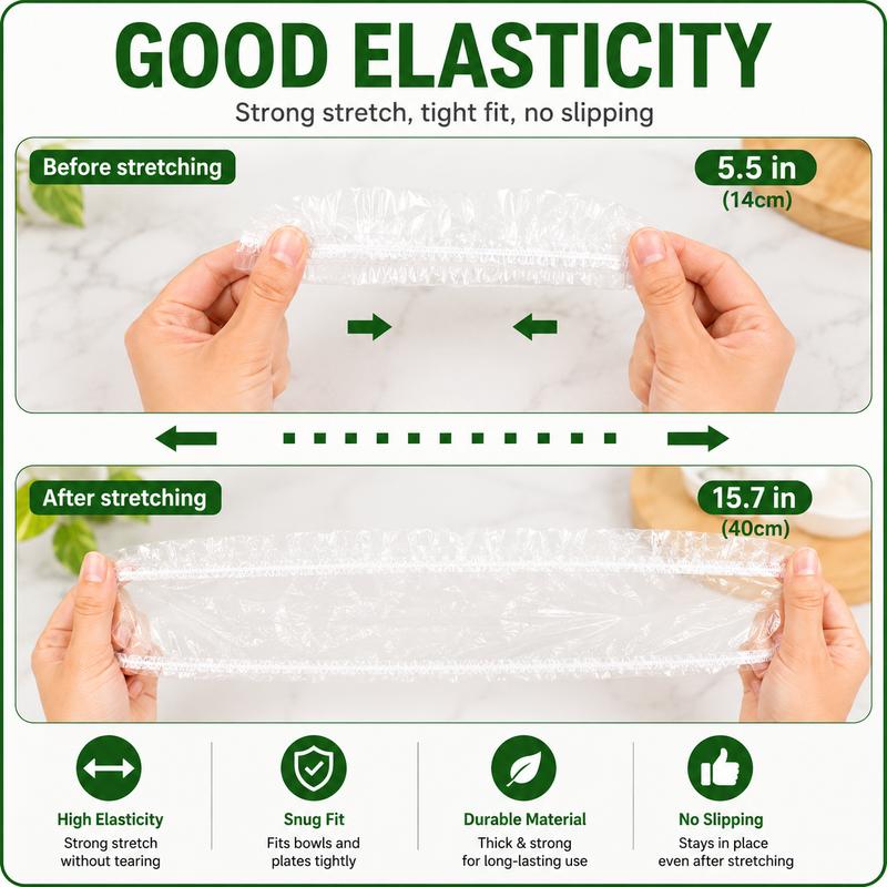 ❤️❤️100PCS Disposable Elastic Food Covers - Kitchenware Plate Covers, Multi-Dish Lids, Plastic Wrap Alternative for Food Storage