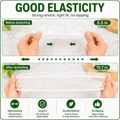 ❤️❤️100PCS Disposable Elastic Food Covers - Kitchenware Plate Covers, Multi-Dish Lids, Plastic Wrap Alternative for Food Storage