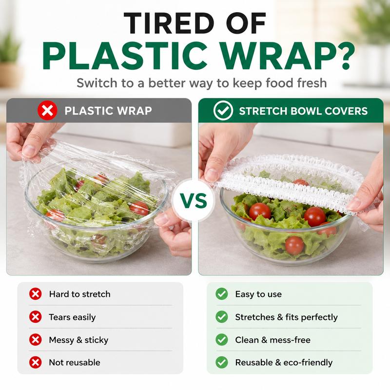 ❤️❤️100PCS Disposable Elastic Food Covers - Kitchenware Plate Covers, Multi-Dish Lids, Plastic Wrap Alternative for Food Storage