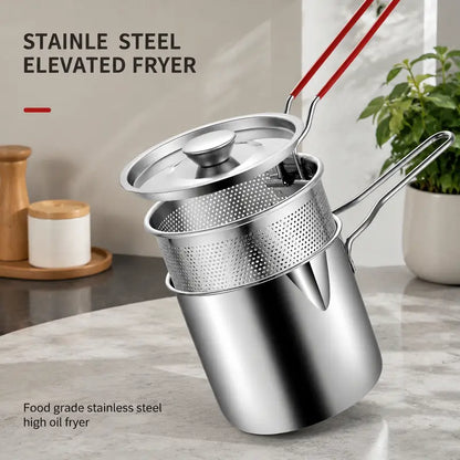 🔥Hot Sale 50% OFF - 🍟 Personal Mini Deep Fryer Set – Stainless Steel Pot with Lift-Out Draining Basket & Food Tongs
