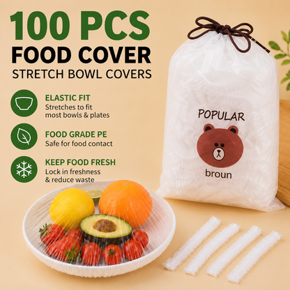 ❤️❤️100PCS Disposable Elastic Food Covers - Kitchenware Plate Covers, Multi-Dish Lids, Plastic Wrap Alternative for Food Storage