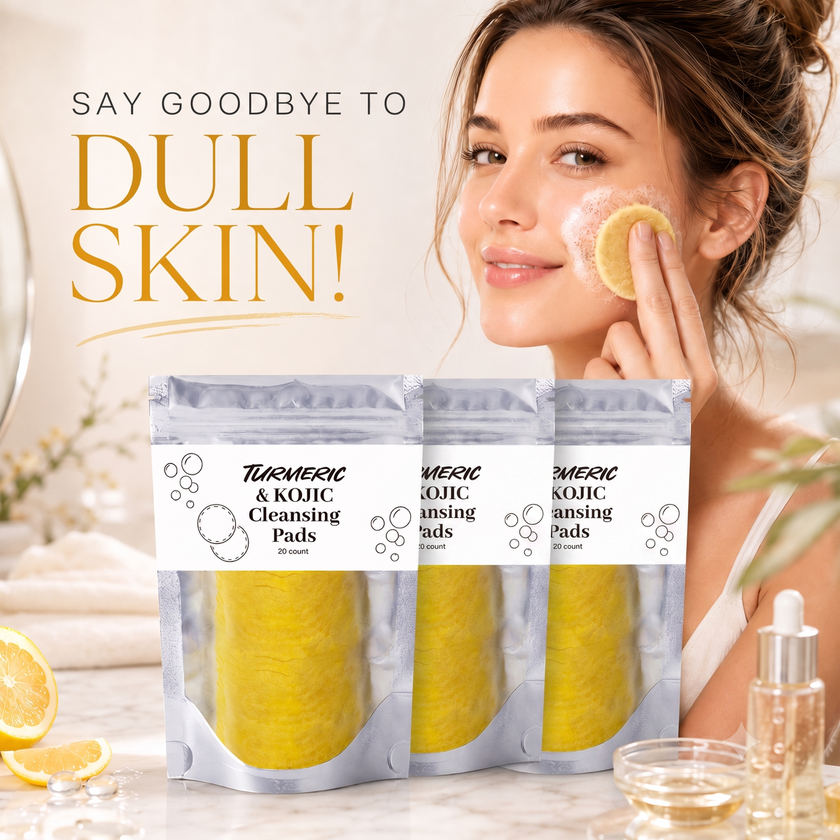 🌿 Natural Turmeric & Kojic Acid Facial Cleansing Pads - Gentle Cleansing & Daily Skin Care