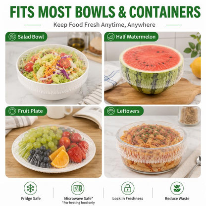 ❤️❤️100PCS Disposable Elastic Food Covers - Kitchenware Plate Covers, Multi-Dish Lids, Plastic Wrap Alternative for Food Storage