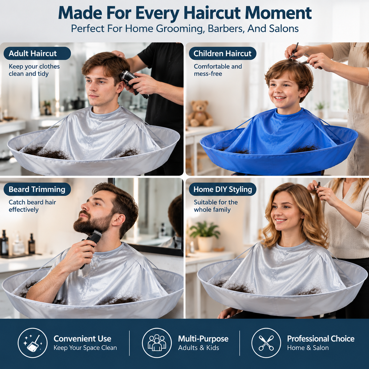 🎁 Portable Waterproof Hair Cutting Cape – Reusable Hair Catcher Bib for Easy Home Haircuts