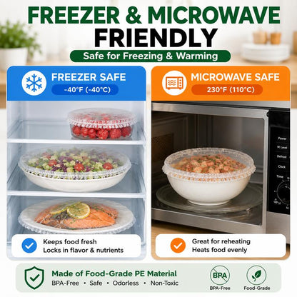❤️❤️100PCS Disposable Elastic Food Covers - Kitchenware Plate Covers, Multi-Dish Lids, Plastic Wrap Alternative for Food Storage