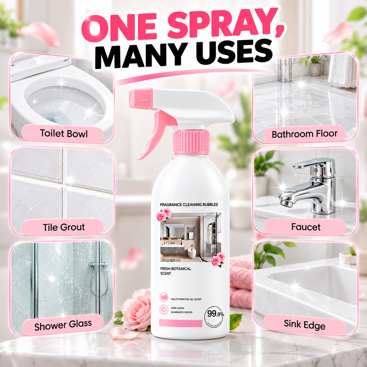 Spray de limpeza multiusos para a casa de banho