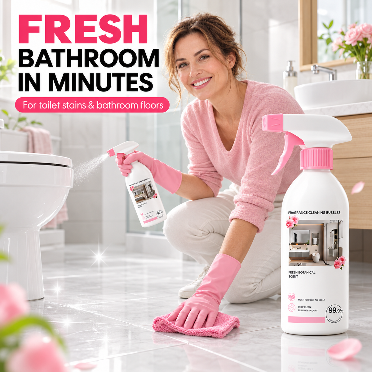 Spray de limpeza multiusos para a casa de banho