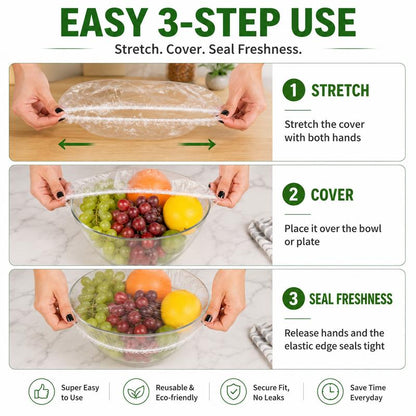 ❤️❤️100PCS Disposable Elastic Food Covers - Kitchenware Plate Covers, Multi-Dish Lids, Plastic Wrap Alternative for Food Storage